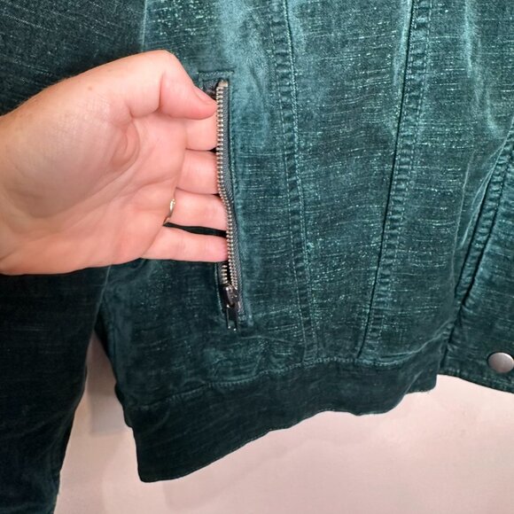 Free People Velvet Trucker Jacket Womens Small Green Snap Zip Bomber Oversized - Picture 4 of 9